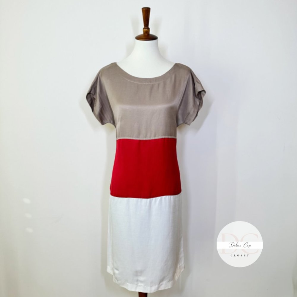 TRUCCO Linen Tri Color Dress Back Belt Size Size EU44 US8